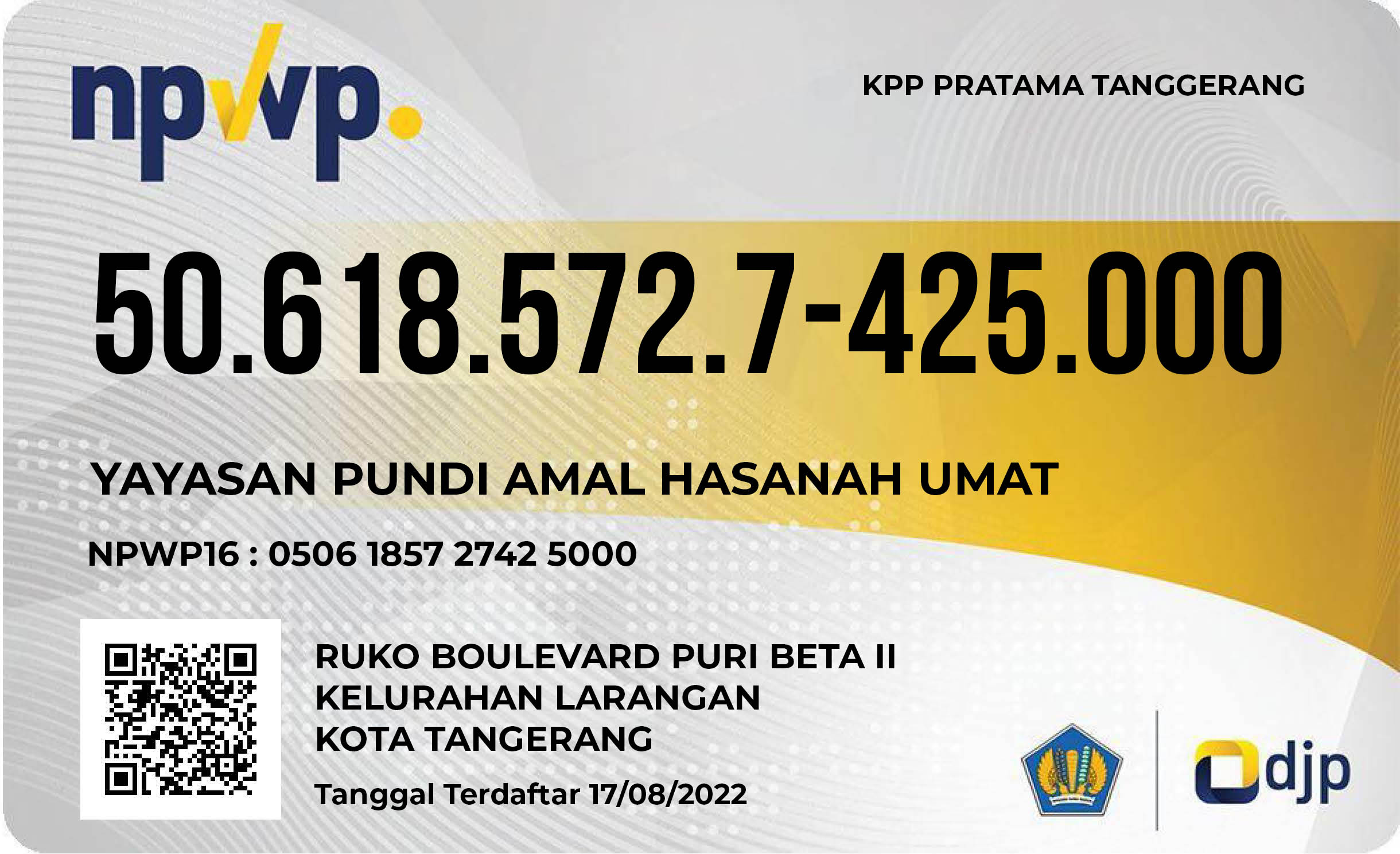 Kartu NPWP Yayasan Peduli Amal Hasan